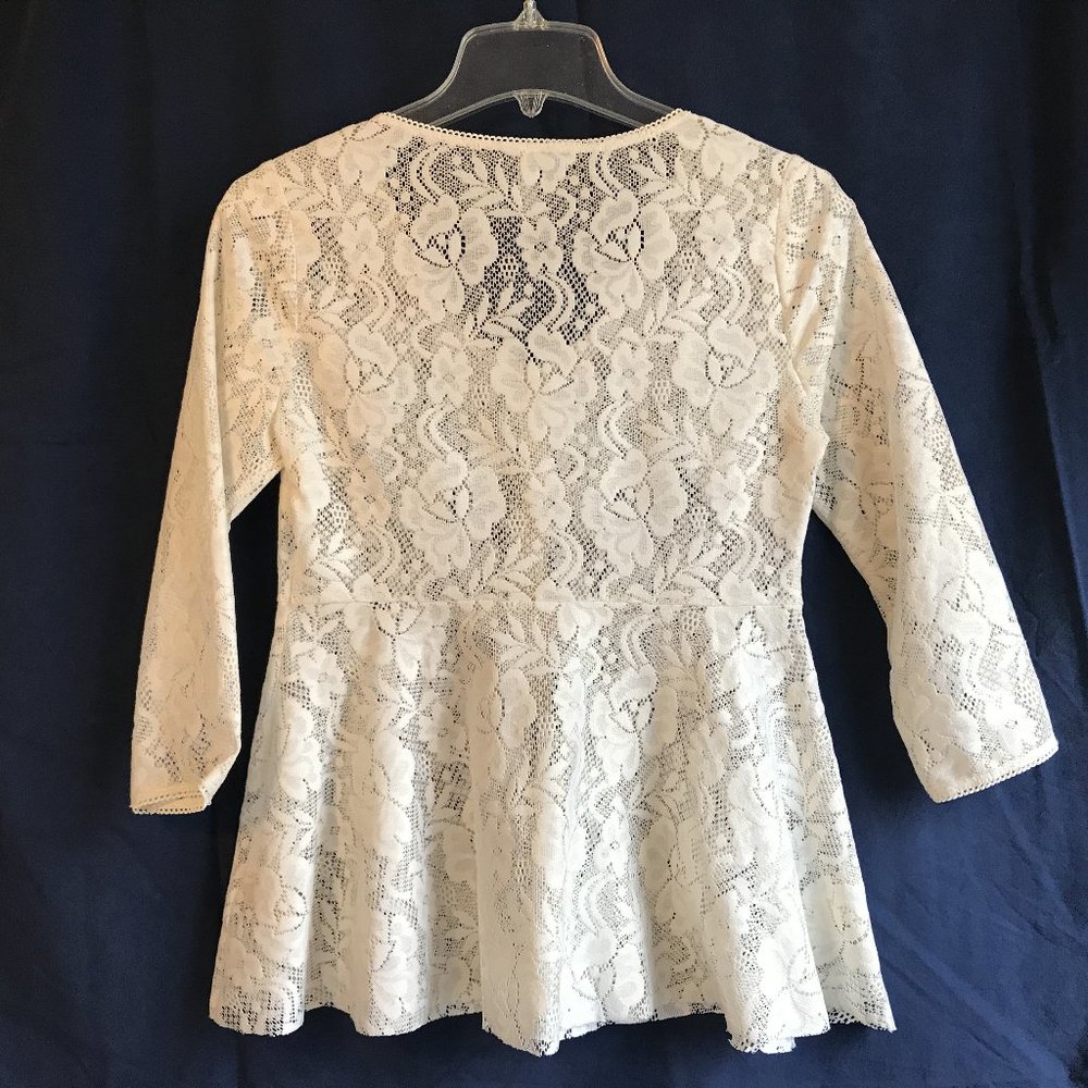 🌻 🌸 FREE PEOPLE Ivory Lace Smock Top - Sz XS - NEW - Picture 4 of 9